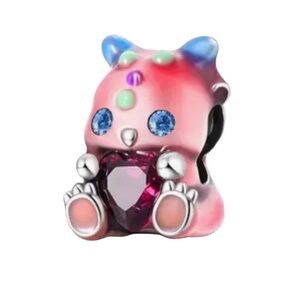 S925 Pink Baby Dinosaur Heart Charm Pandora Style